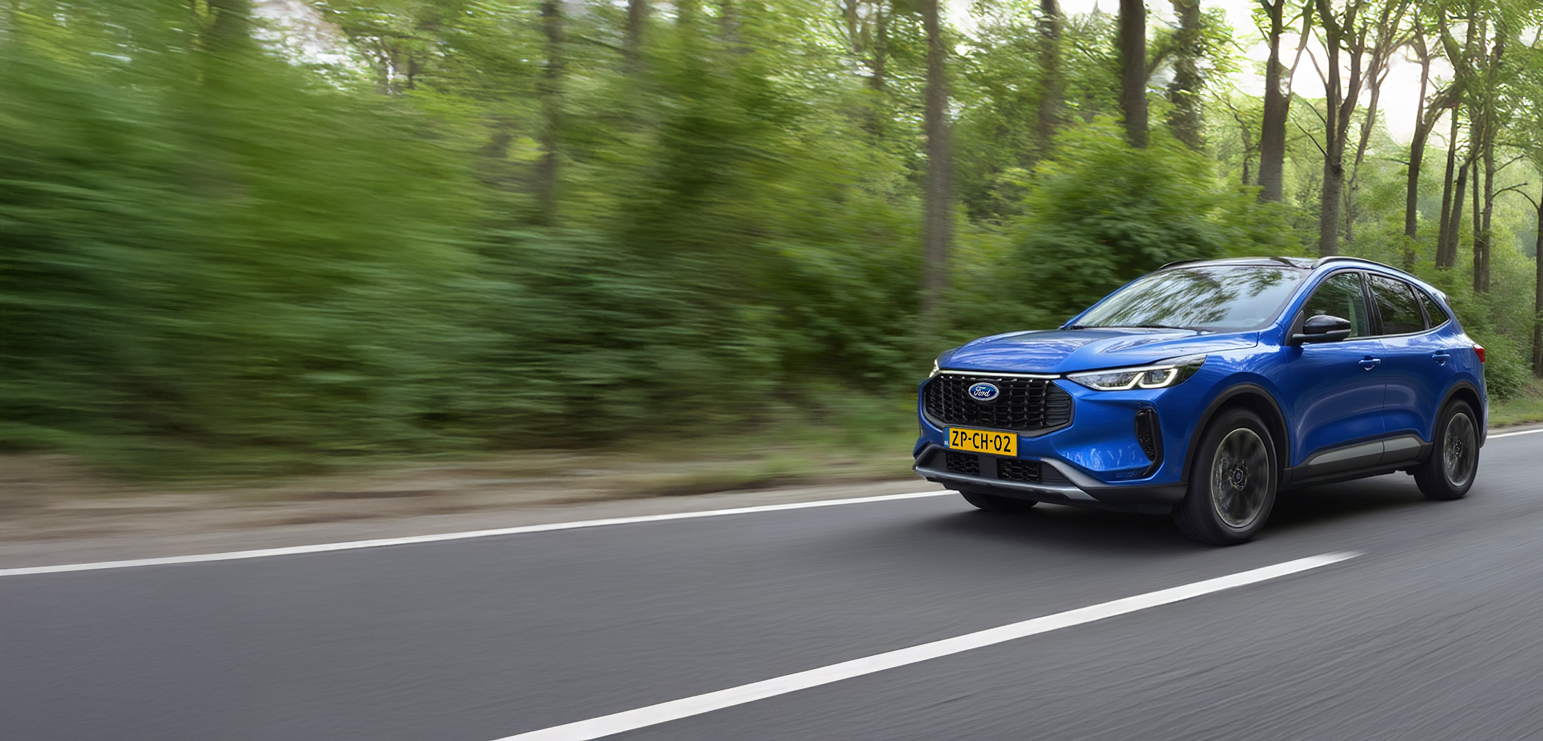 Ford Kuga rijdt door een bos op de Veluwe.