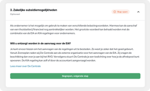 Informatie in het Zonneplan Nexus aanvraagproces over zakelijke subsidiemogelijkheden