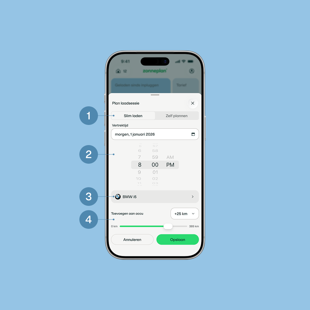 Zonneplan app scherm - laadsessie inplannen