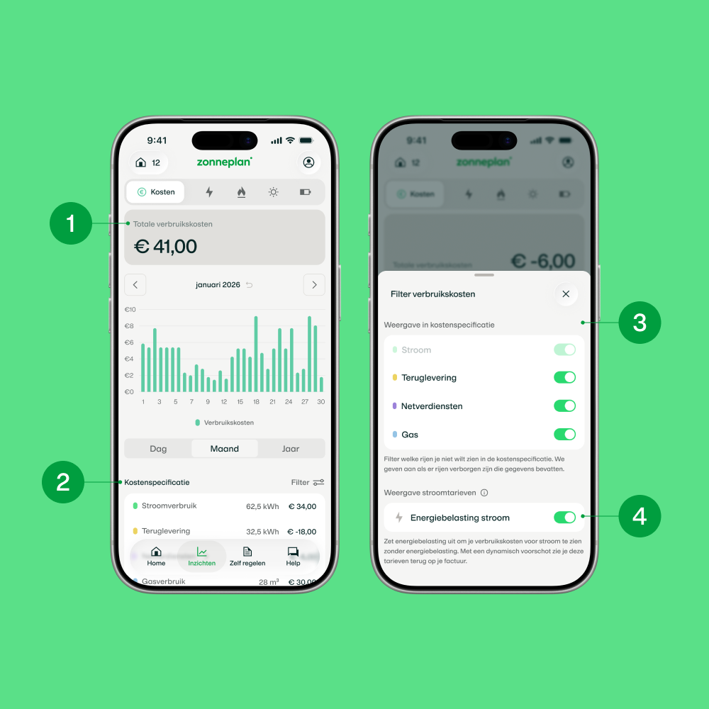 Zonneplan Energie app scherm - kosten
