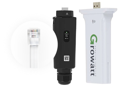 Internetkabel en monitoringsmodules (4G en WiFi) die je loskoppelt van de omvormer